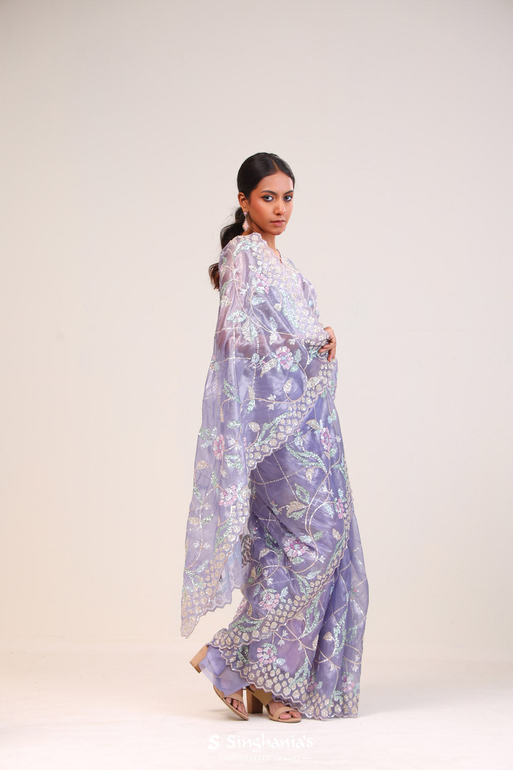 Chetwode Blue Tissue Handcrafted Saree