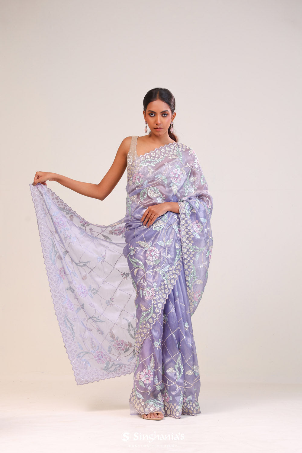 Chetwode Blue Tissue Handcrafted Saree