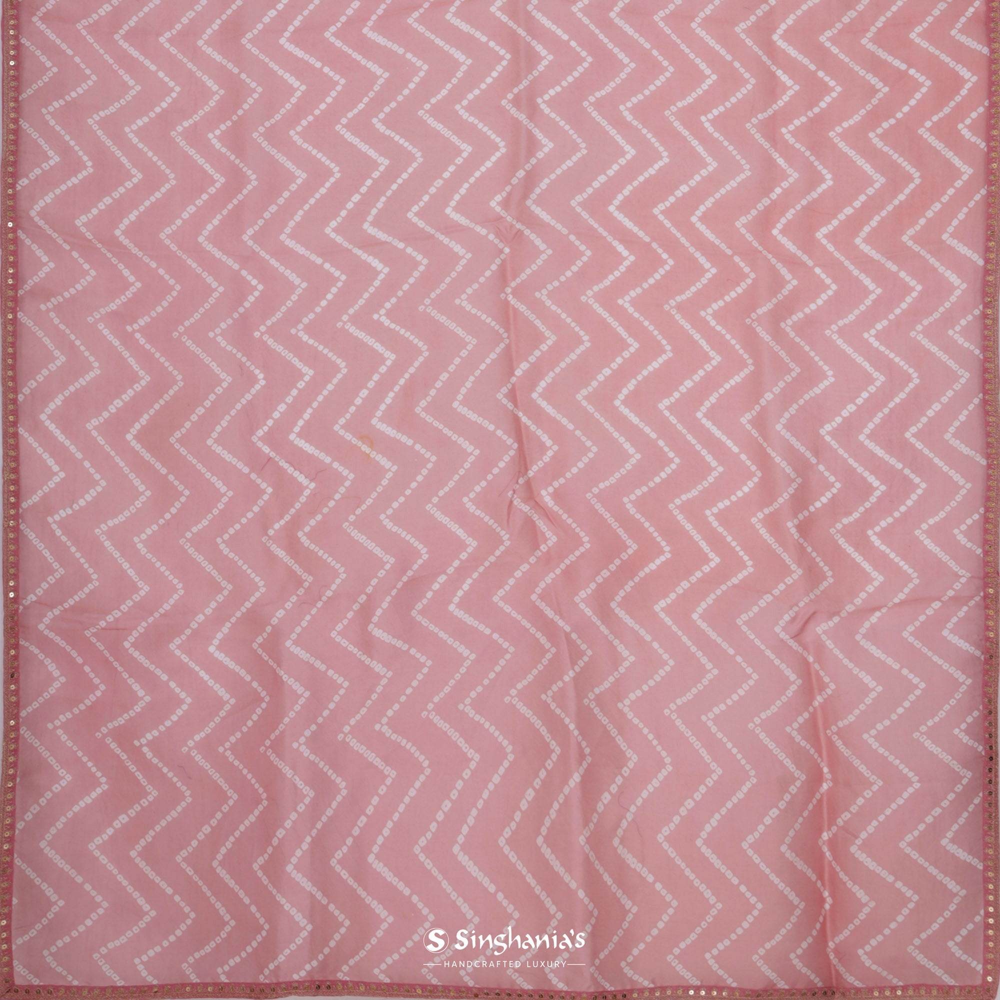 Baby Pink Printed Organza Saree With Bandhani Pattern