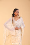 Cream White Georgette Handcrafted Saree