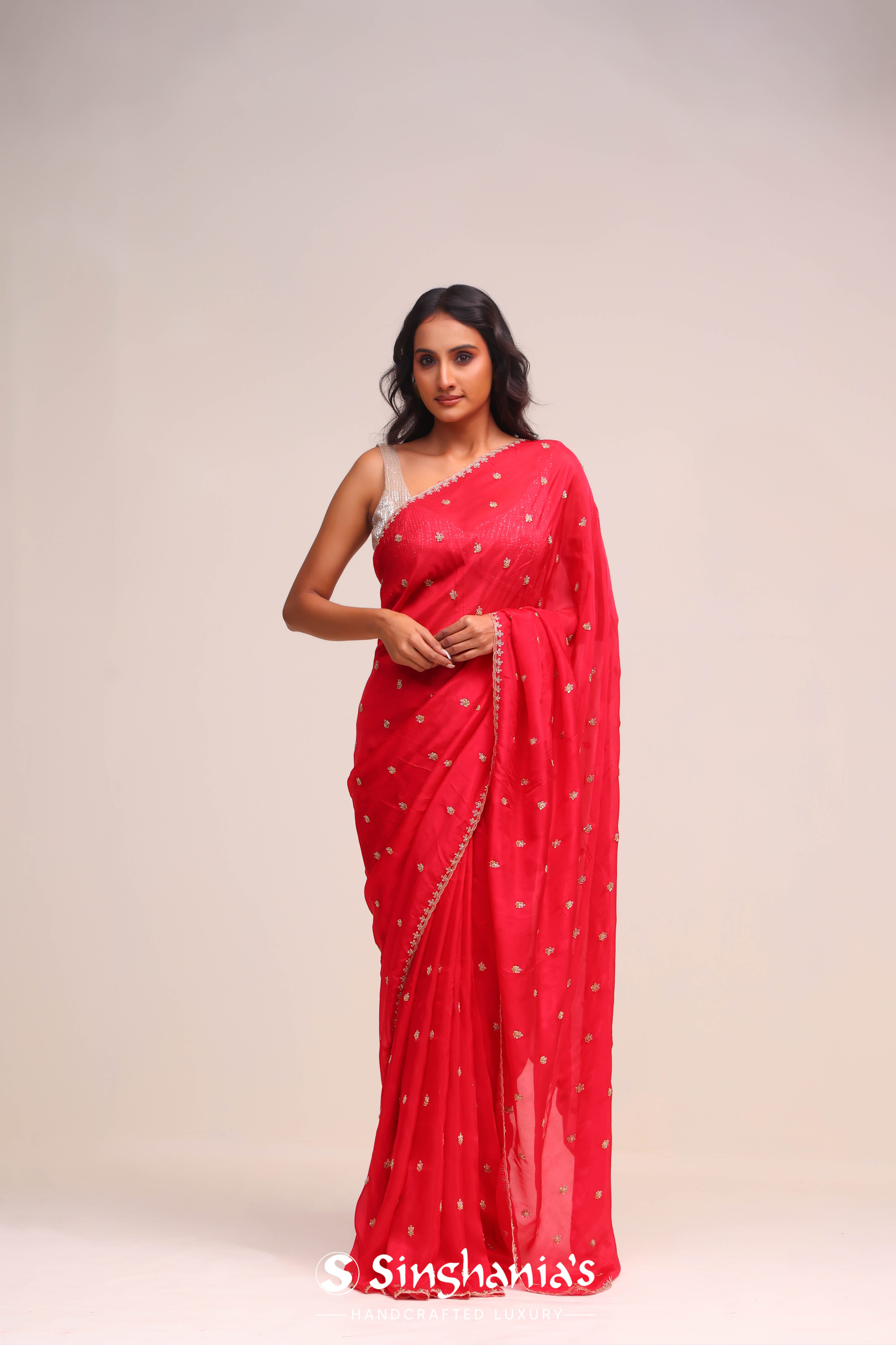 Desire Red Silk Handcrafted Saree