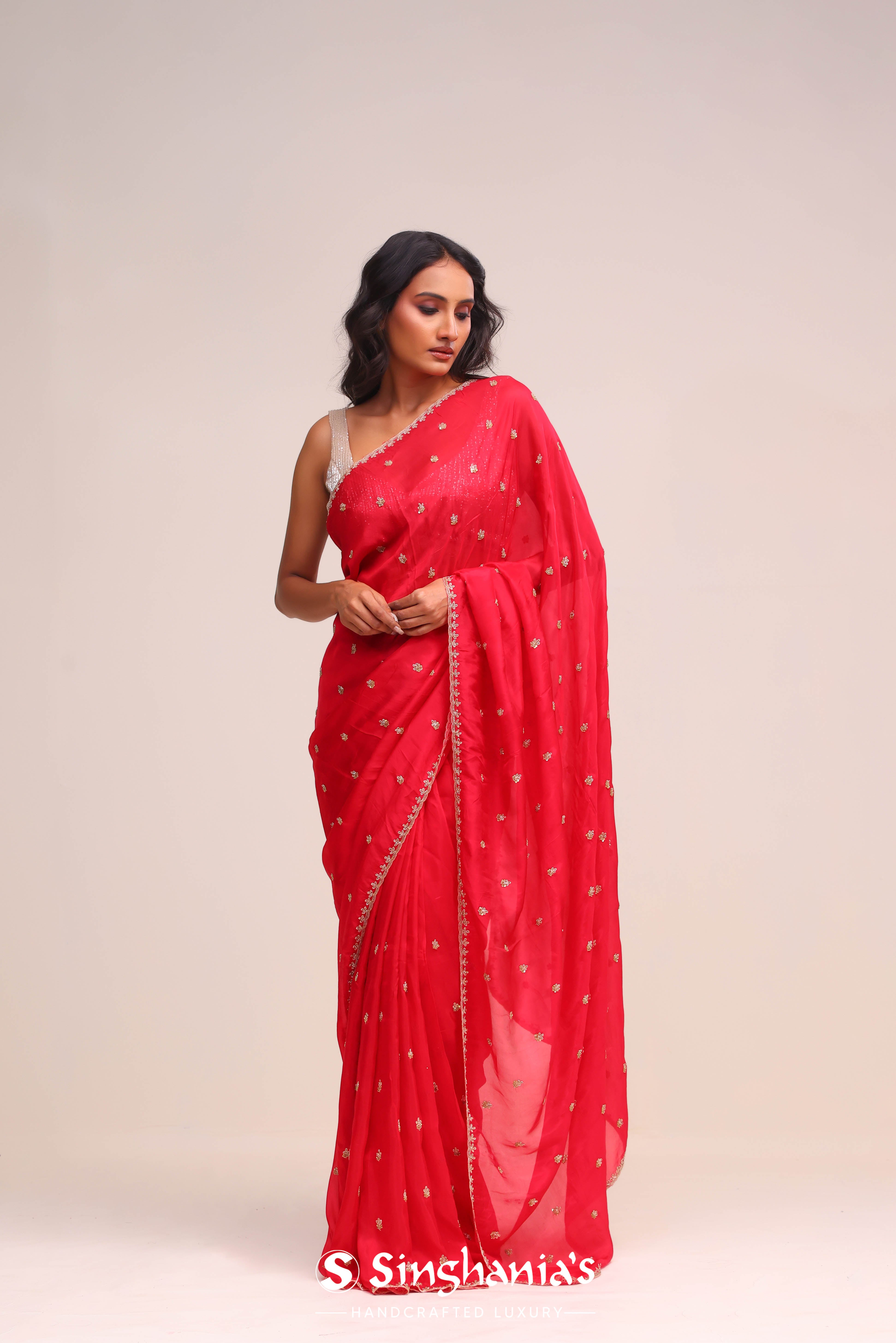 Desire Red Silk Handcrafted Saree