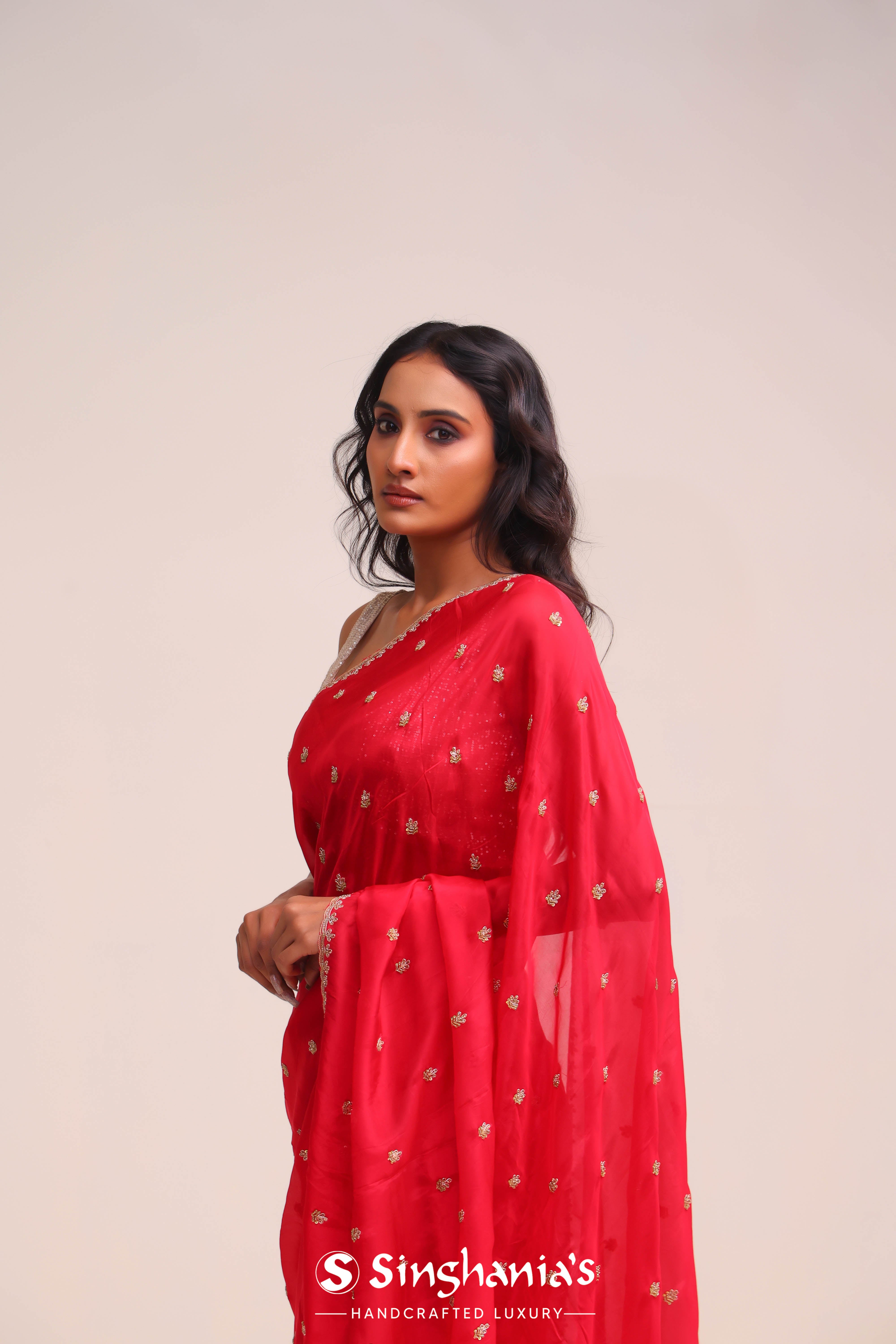 Desire Red Silk Handcrafted Saree