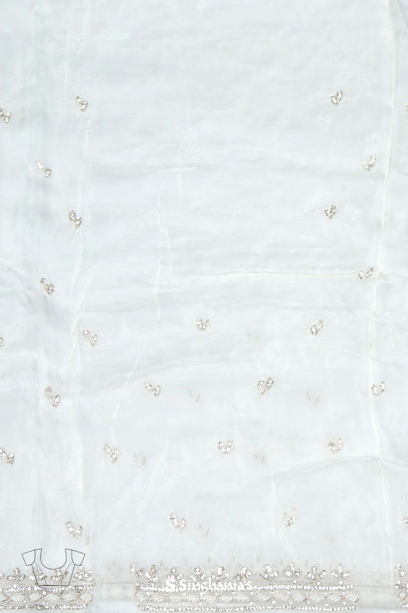 Pearl White Organza Saree With Butti Embroidery