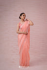 Peach Pink Organza Saree With Hand Embroidery