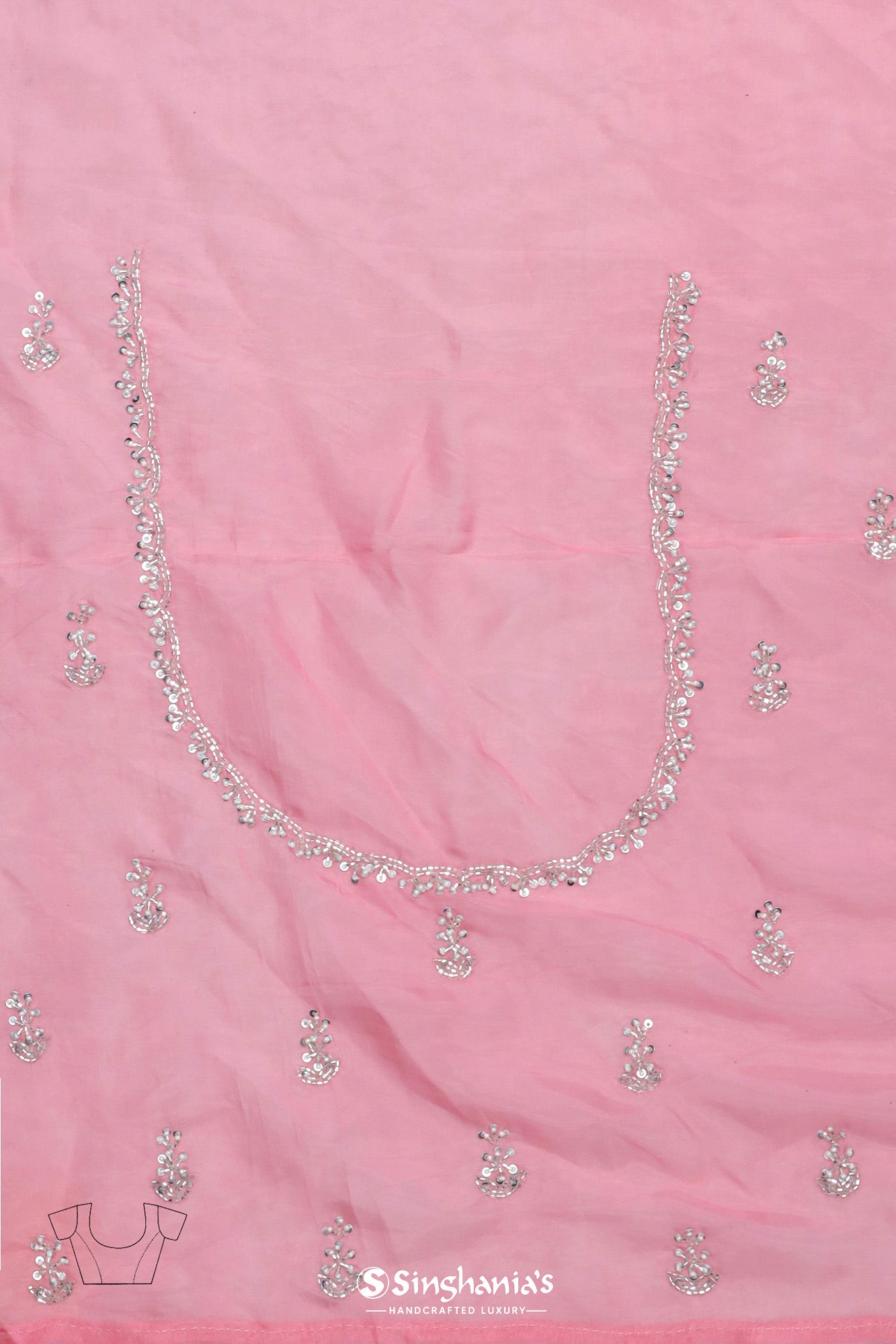 Pink - Peach Organza Designer Saree With Hand Embroidery