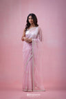 Pale Lavender Organza Saree With Hand Embroidery