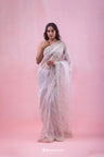 Pale Lavender Tissue Organza Saree With Hand Embroidery