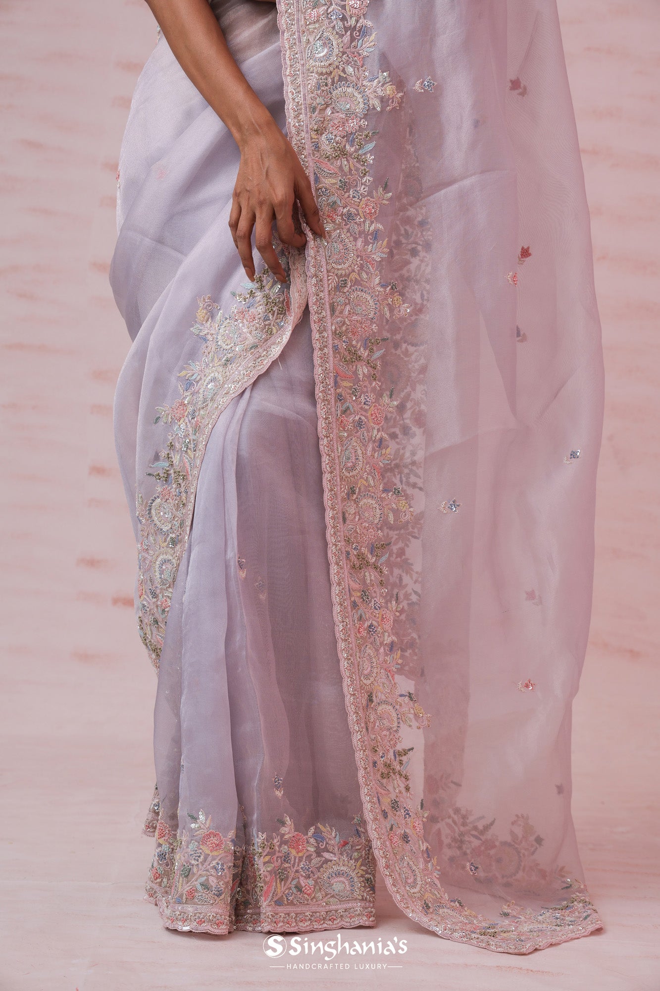 Pale Blue Handcrafted Tissue Organza Saree