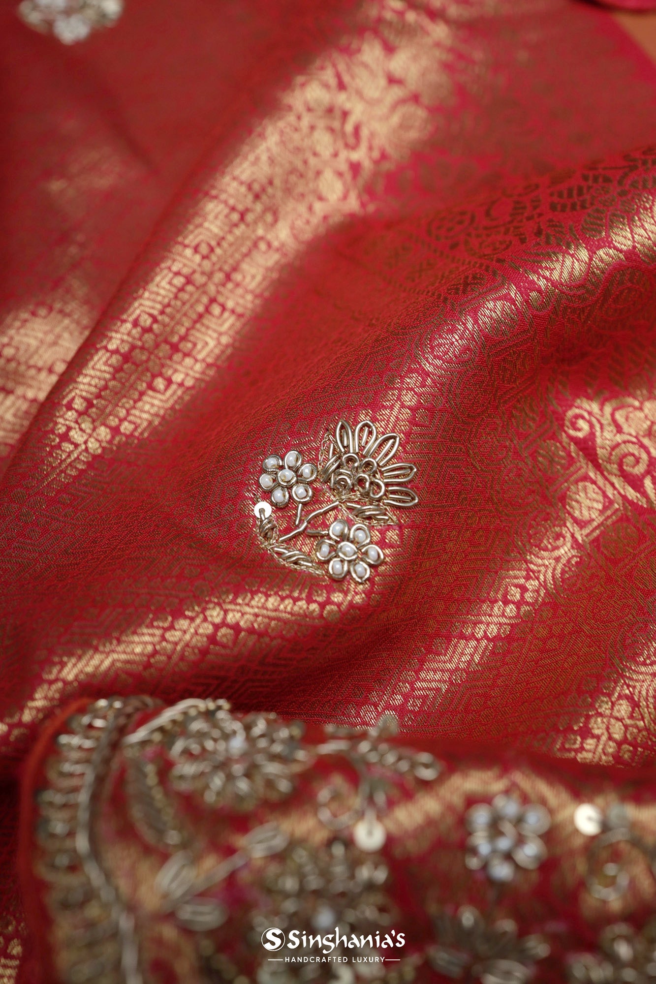 Tulip Pink Banarasi Silk Saree With Jangla Design