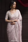 Pale Purple Tissue Designer Saree With Floral Embroidery