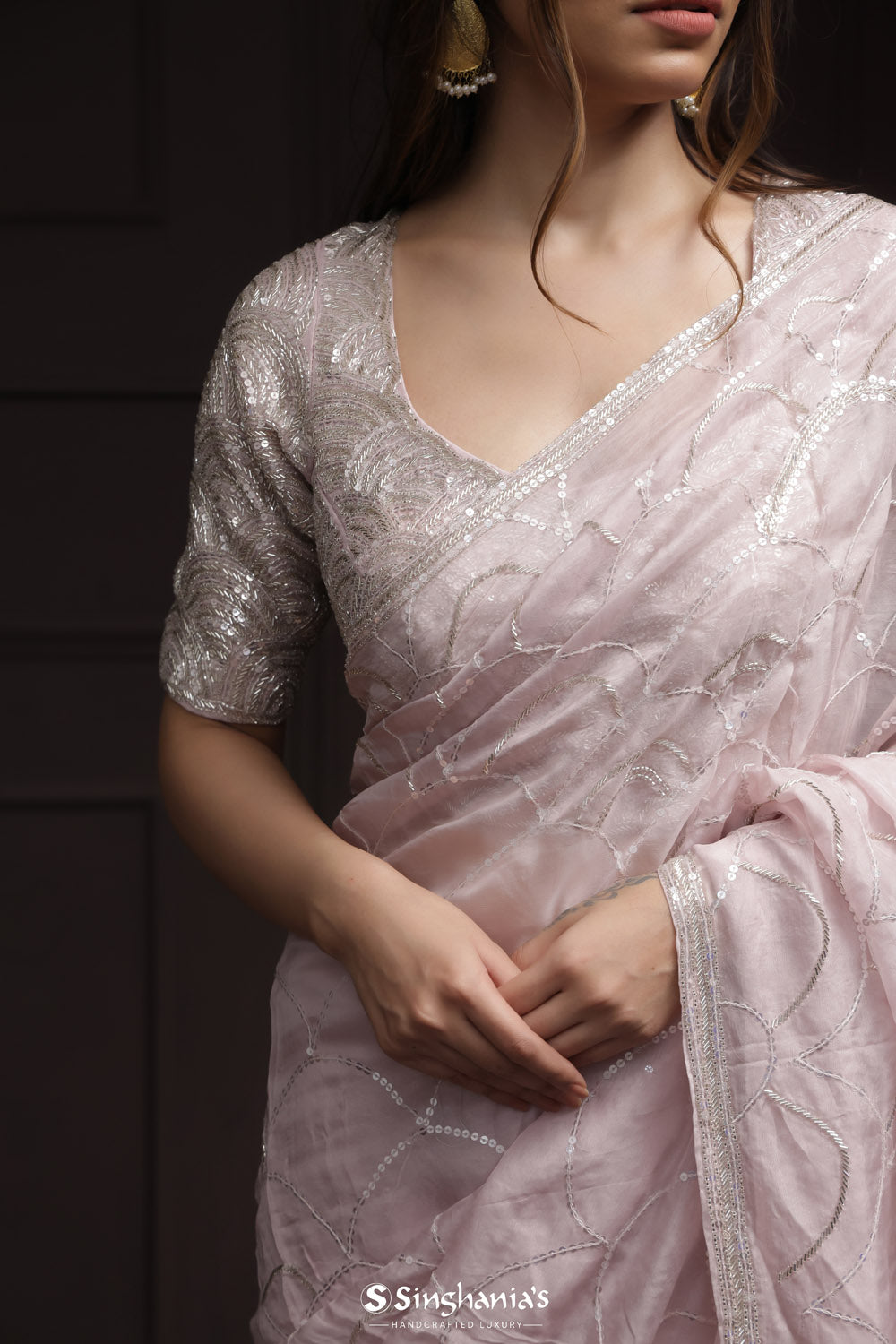 Pale Purple Tissue Designer Saree With Floral Embroidery