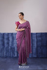 Pearly Purple Organza Saree With Hand Embroidery