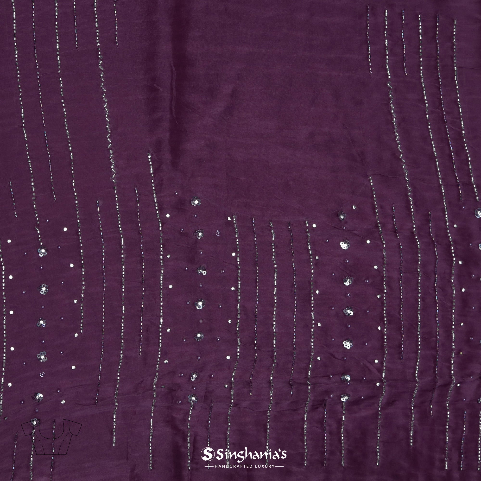 Pearly Purple Organza Saree With Hand Embroidery