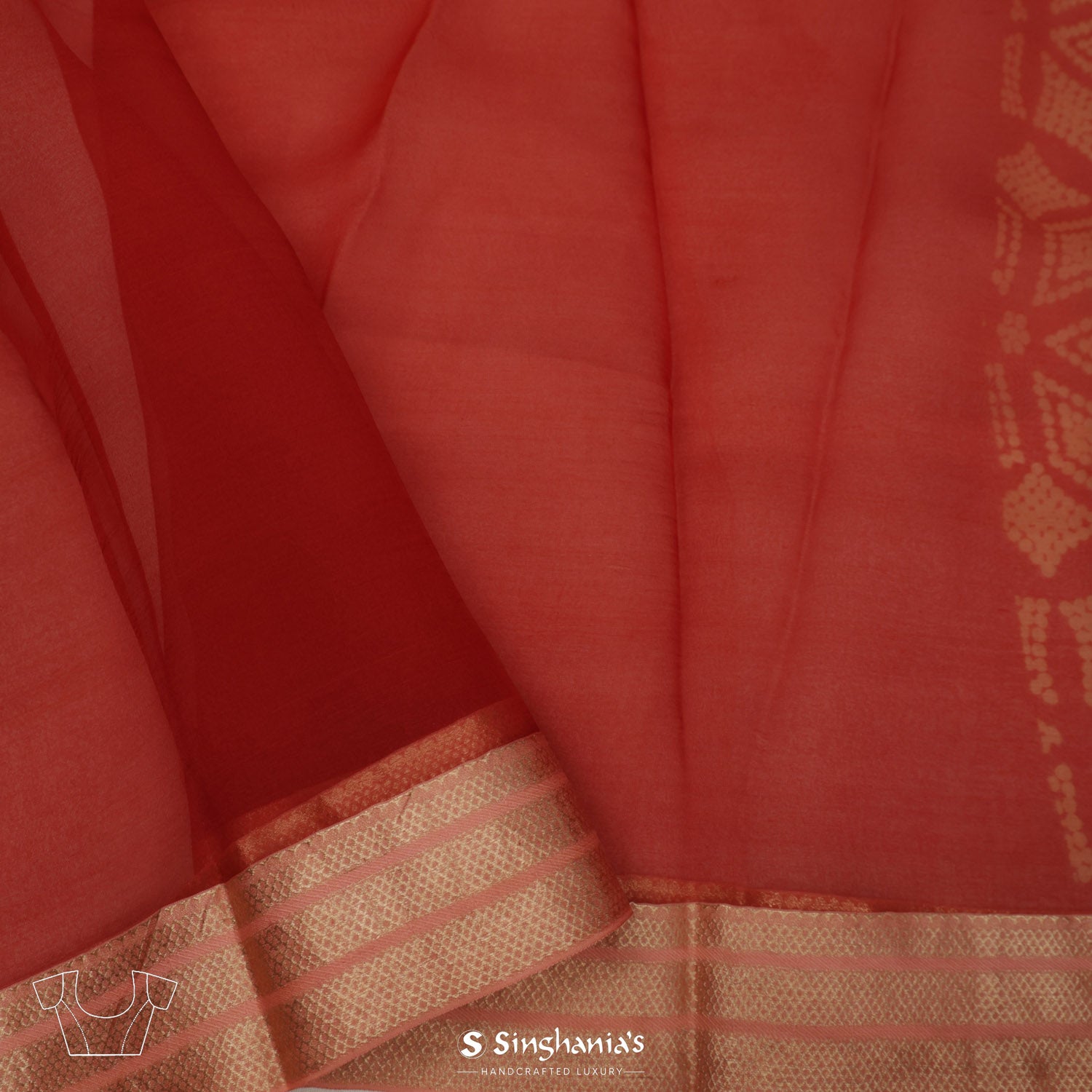 Arsenal Red Printed Organza Saree With Bandhani Pattern