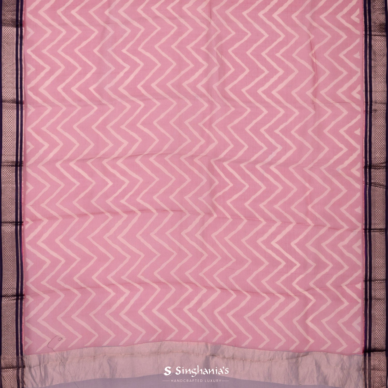 Deep Coffee Brown Printed Organza Saree With Chevron Pattern