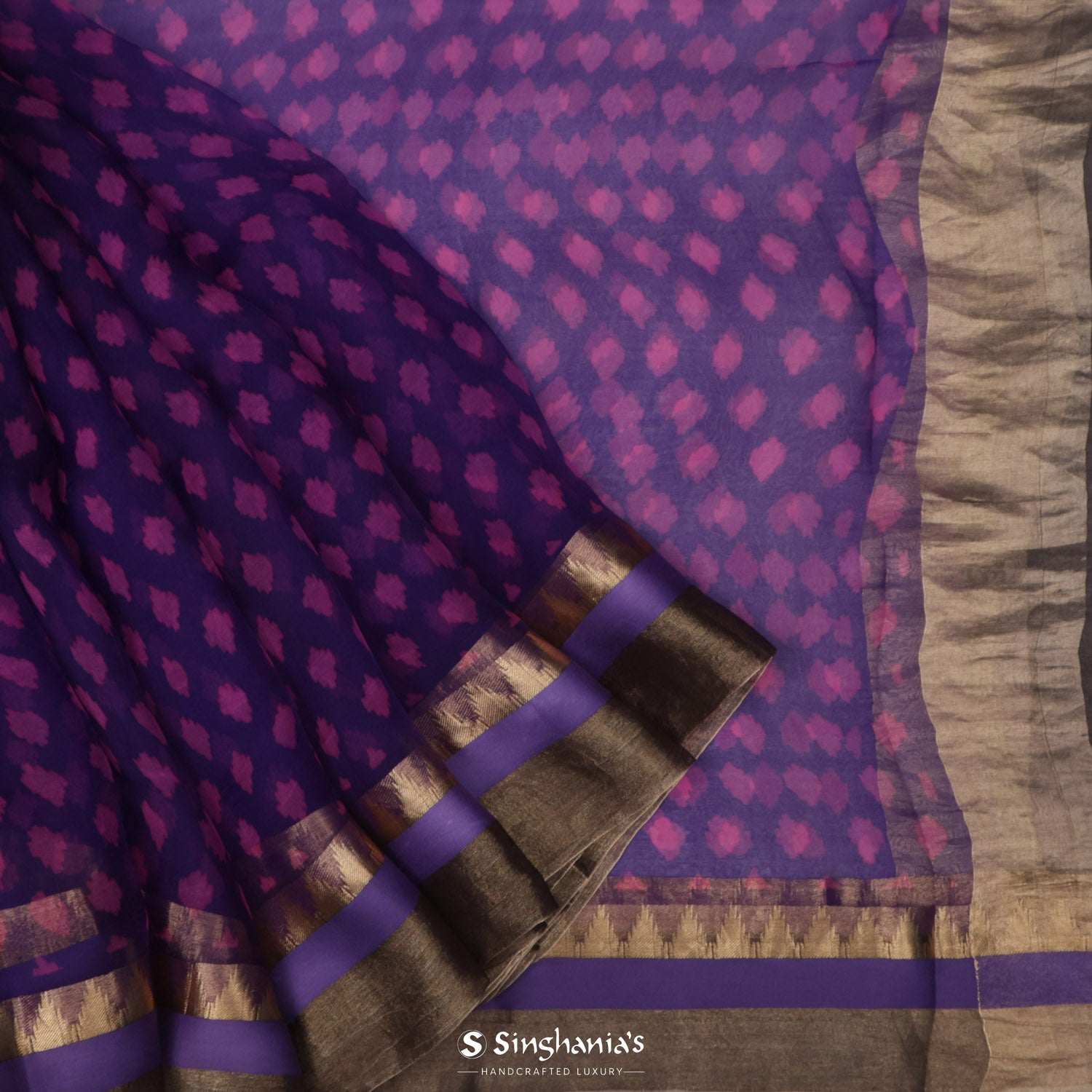 Byzantium Purple Printed Organza Saree With Abstract Pattern