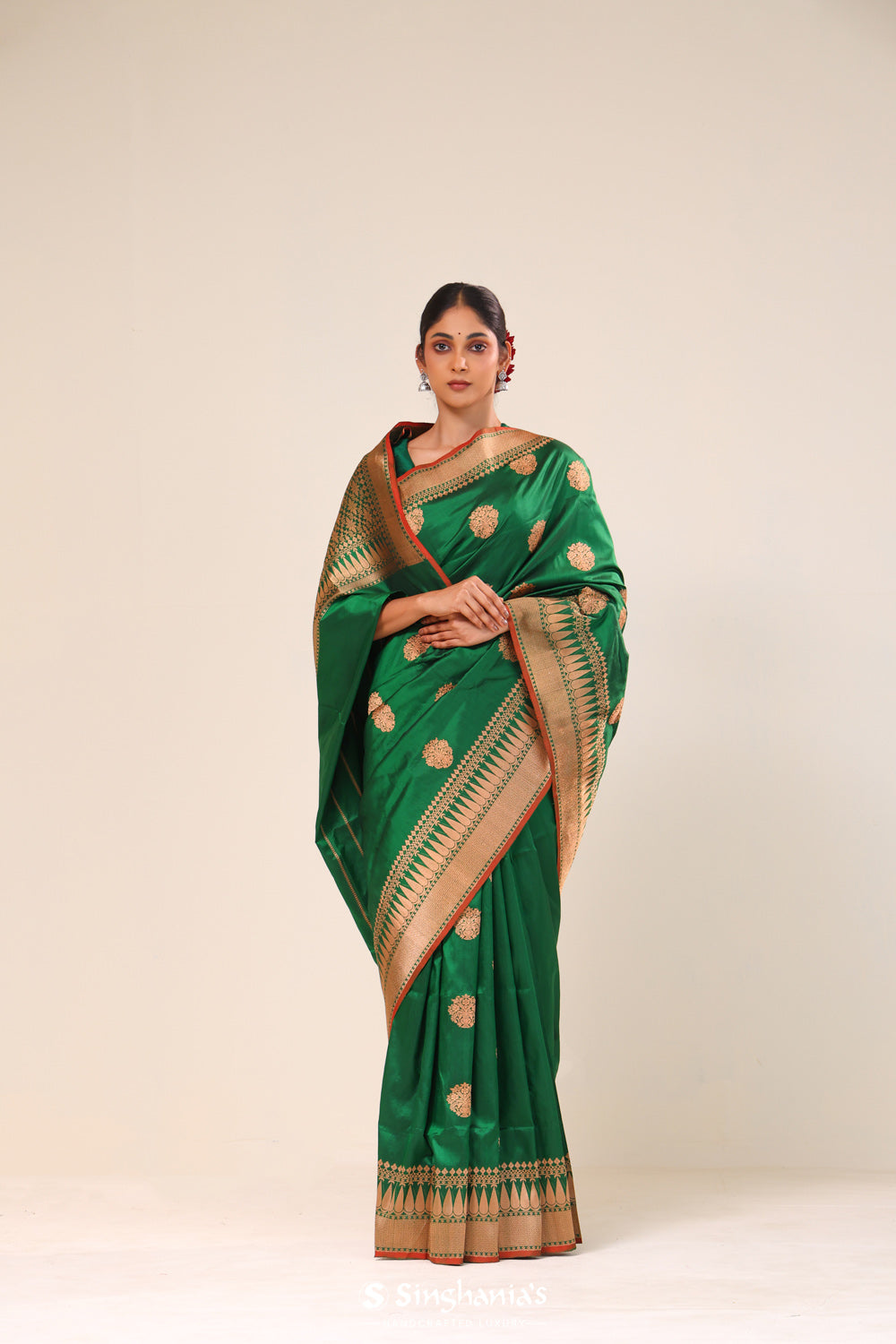 Bottle Green Chiniya Banarasi Silk Saree