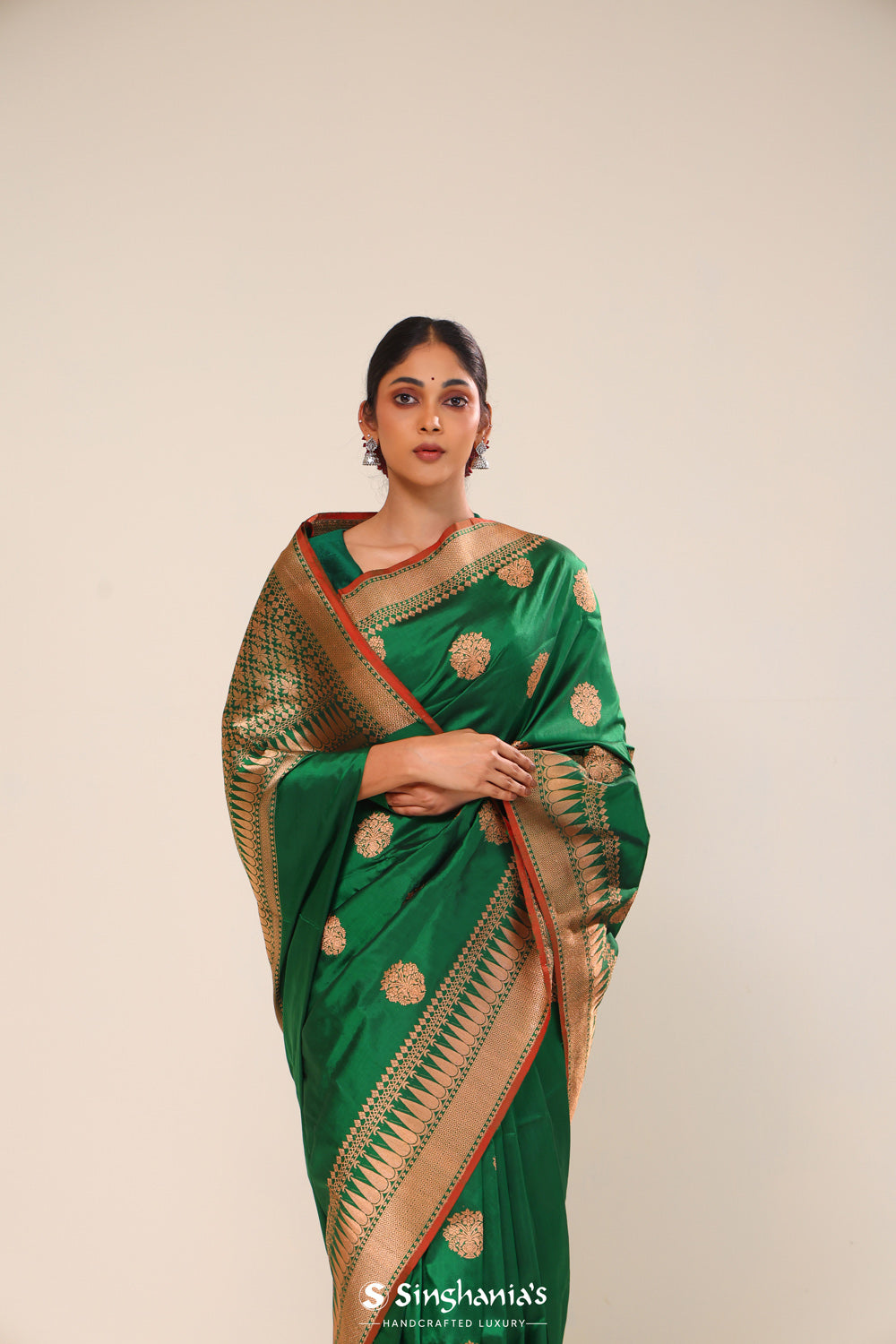 Bottle Green Chiniya Banarasi Silk Saree