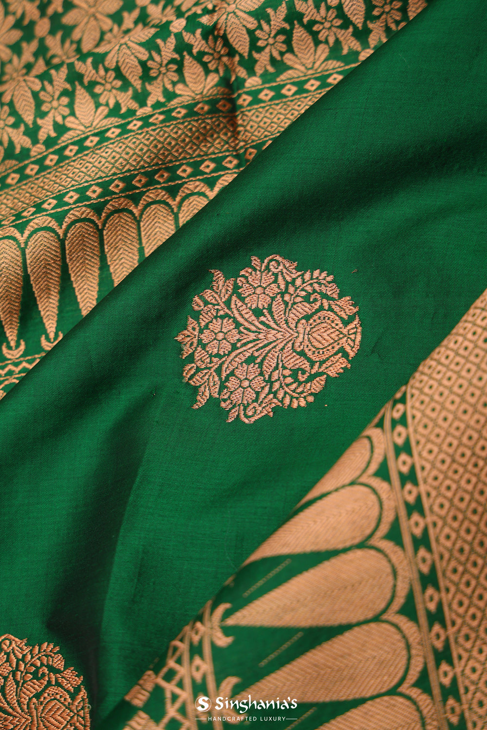 Bottle Green Chiniya Banarasi Silk Saree