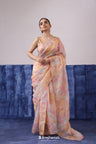 Pale Pink Printed Organza Saree With Floral Embroidery
