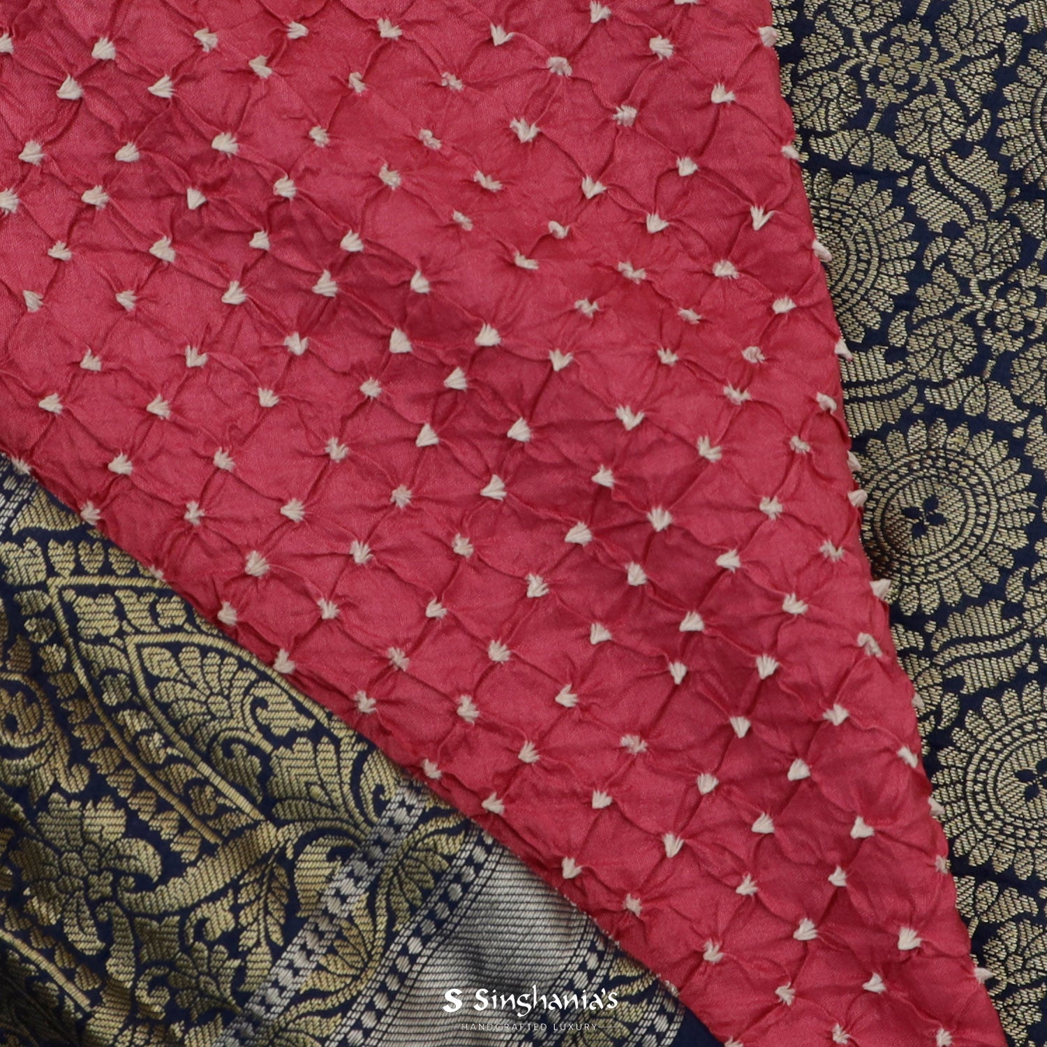 Milano Pink Printed Kanjivaram Saree With Bandhani Pattern