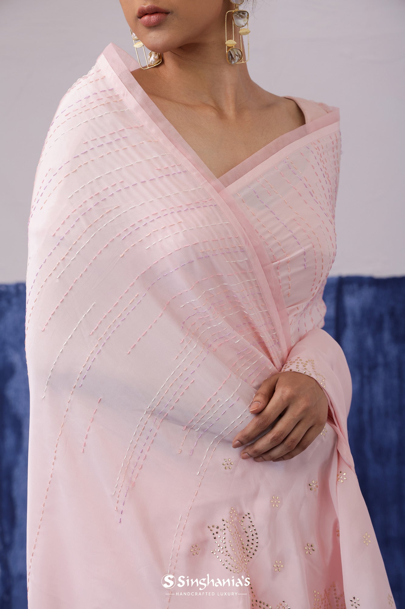 Pastel Pink Soft Silk Saree With Butti Embroidery