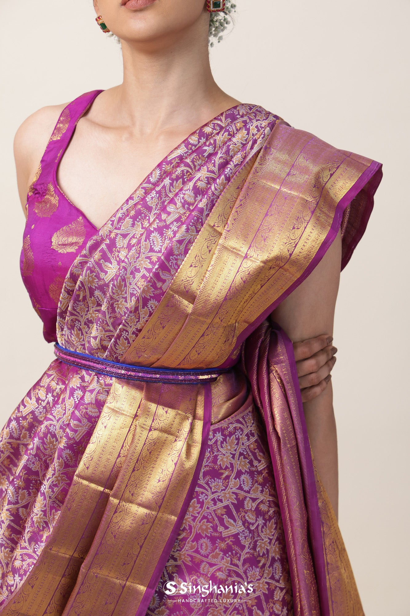 Orchid Purple Kanjivaram Silk Saree With Meenakari Design