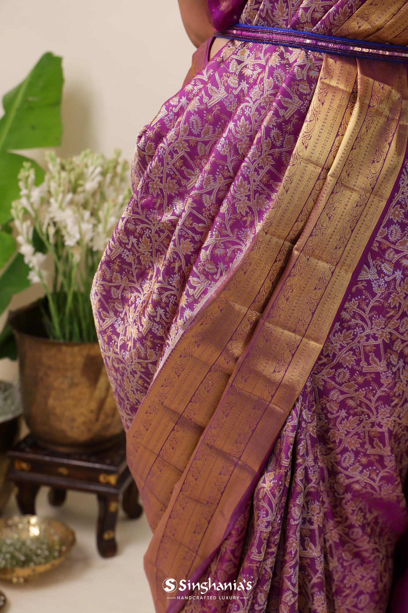 Orchid Purple Kanjivaram Silk Saree With Meenakari Design