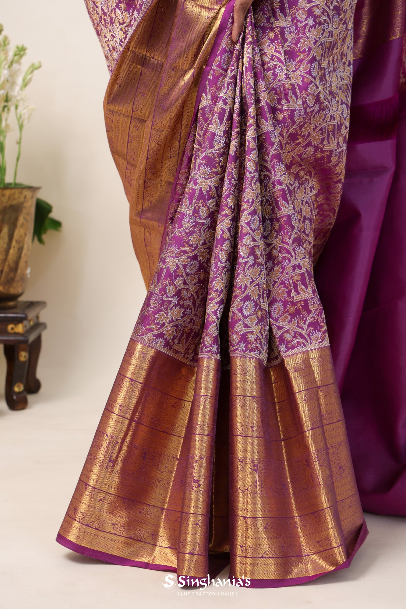 Orchid Purple Kanjivaram Silk Saree With Meenakari Design