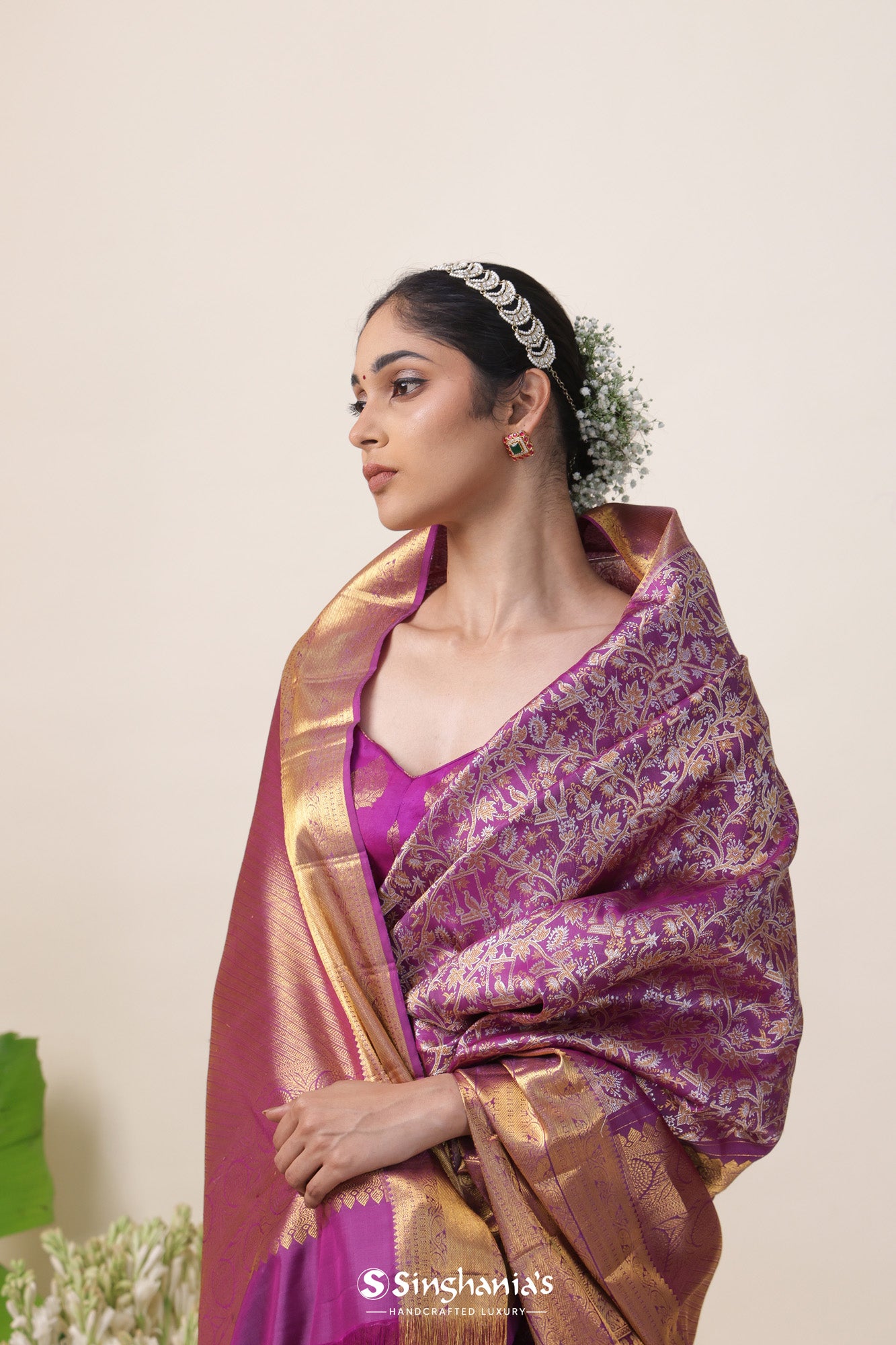 Orchid Purple Kanjivaram Silk Saree With Meenakari Design