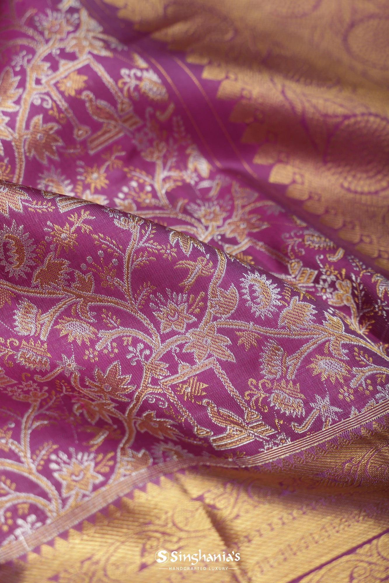 Orchid Purple Kanjivaram Silk Saree With Meenakari Design