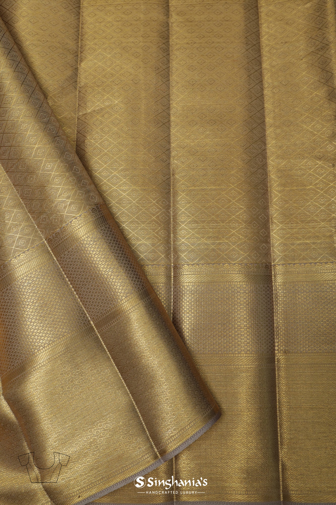 Laguna Gold Tissue Kanjivaram Silk Saree With Big Border Design