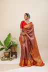 Dark Desire Red Kanjivaram Silk Saree With Kaddi Border