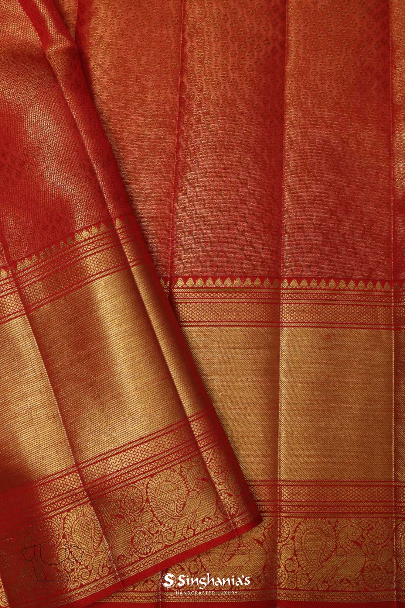 Dark Desire Red Kanjivaram Silk Saree With Kaddi Border