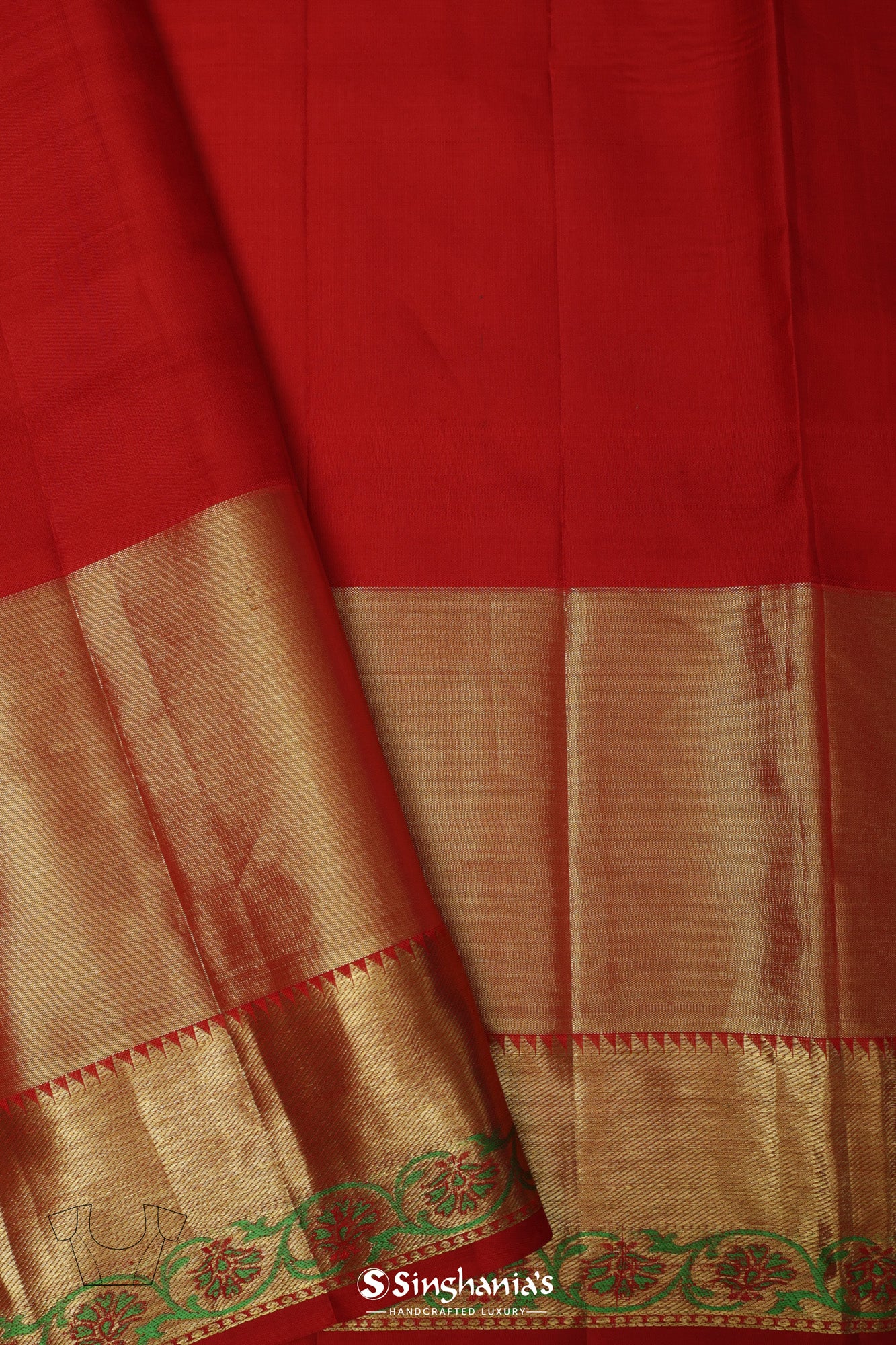 Orange Red Kanjivaram Silk Saree With Floral Buttis