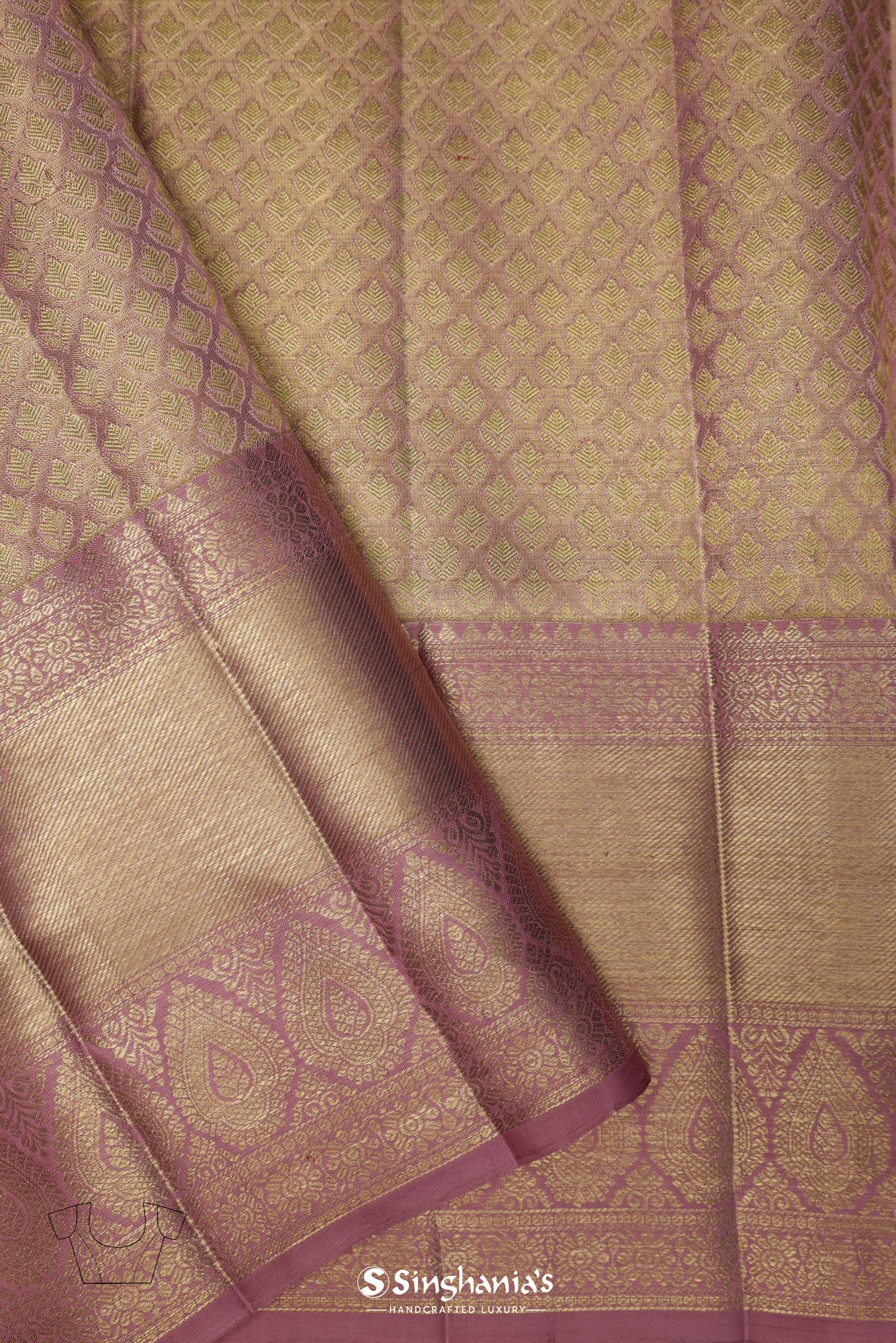 Pastel Peach Tissue Kanjivaram Silk Saree With Jaal Design