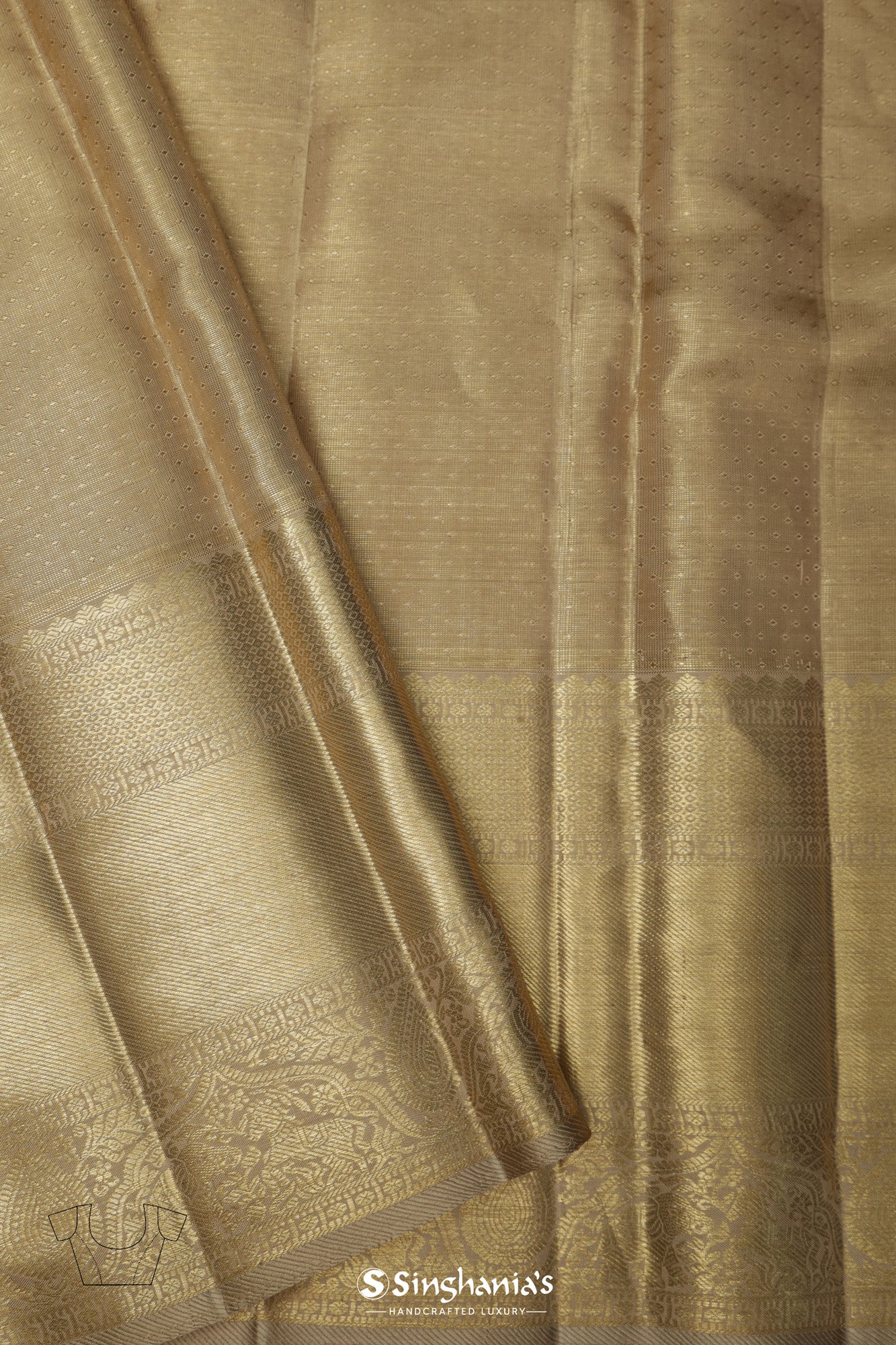 Brown Beige Tissue Kanjivaram Silk Saree With Peacock Weaving