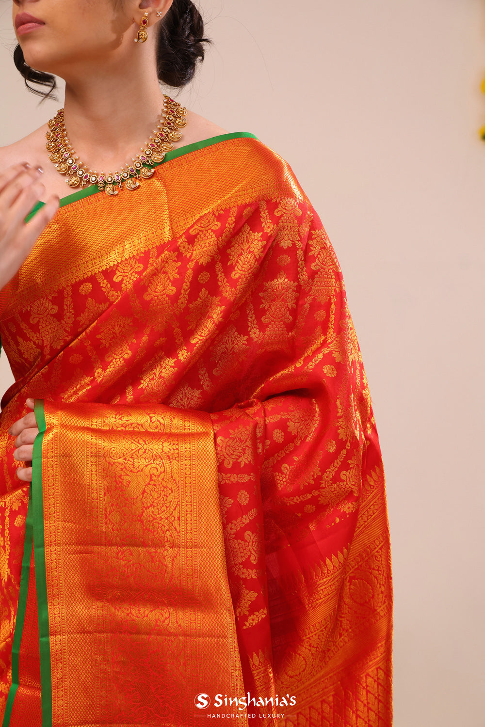 Cardinal Red Heritage Kanjivaram Silk Saree