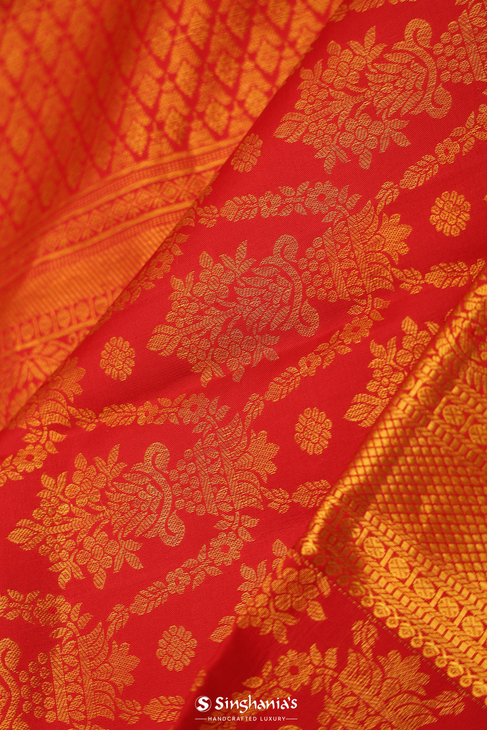 Cardinal Red Heritage Kanjivaram Silk Saree