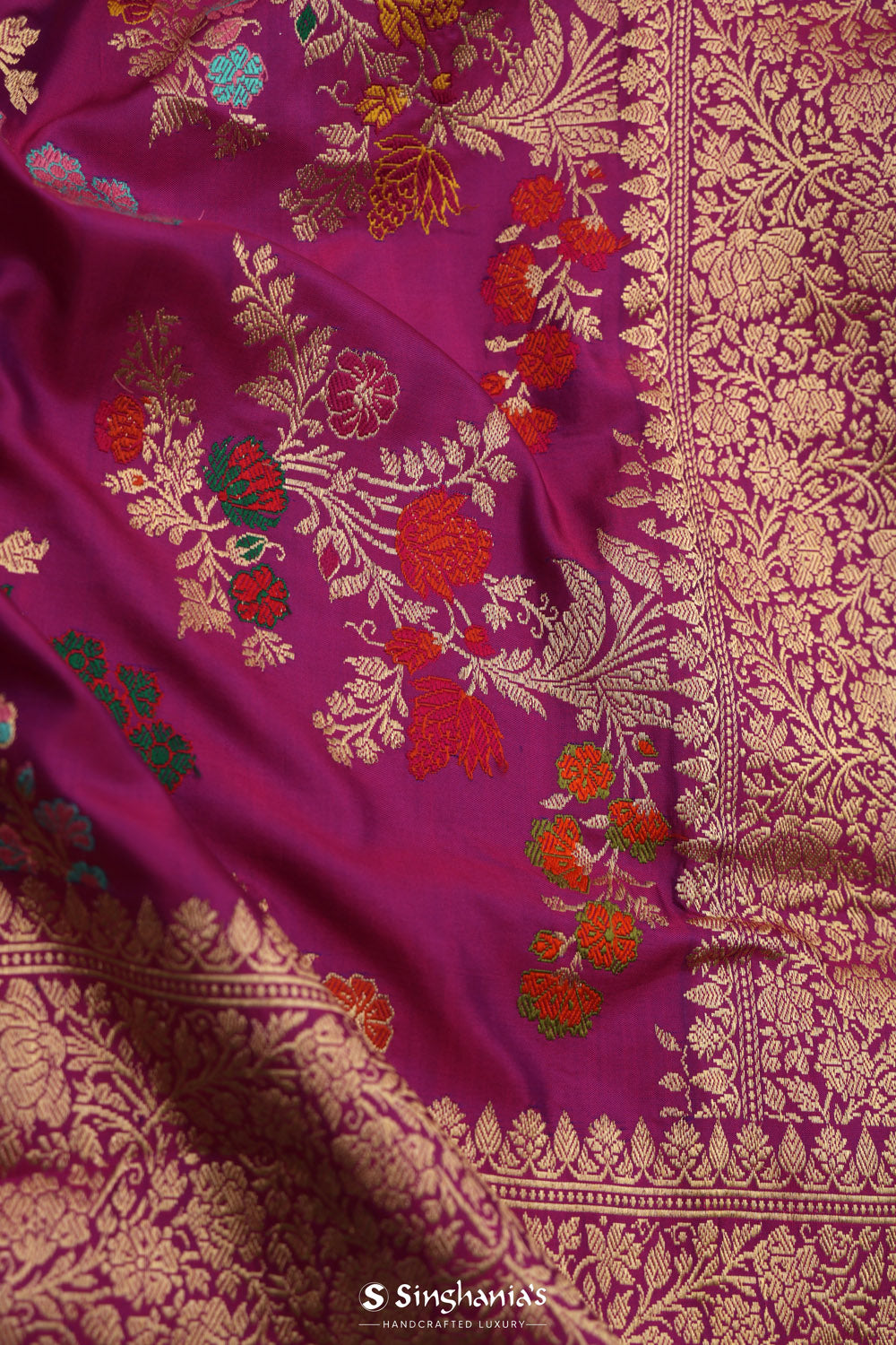 True Purple Banarasi Silk Saree With Intricate Butta Details