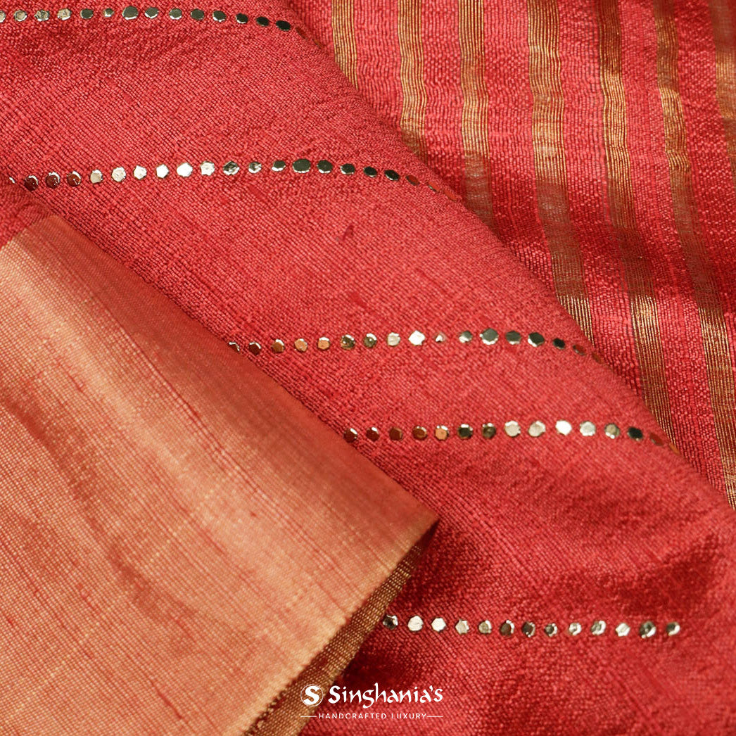 Cheerful Red Dupion Saree With Foil Print