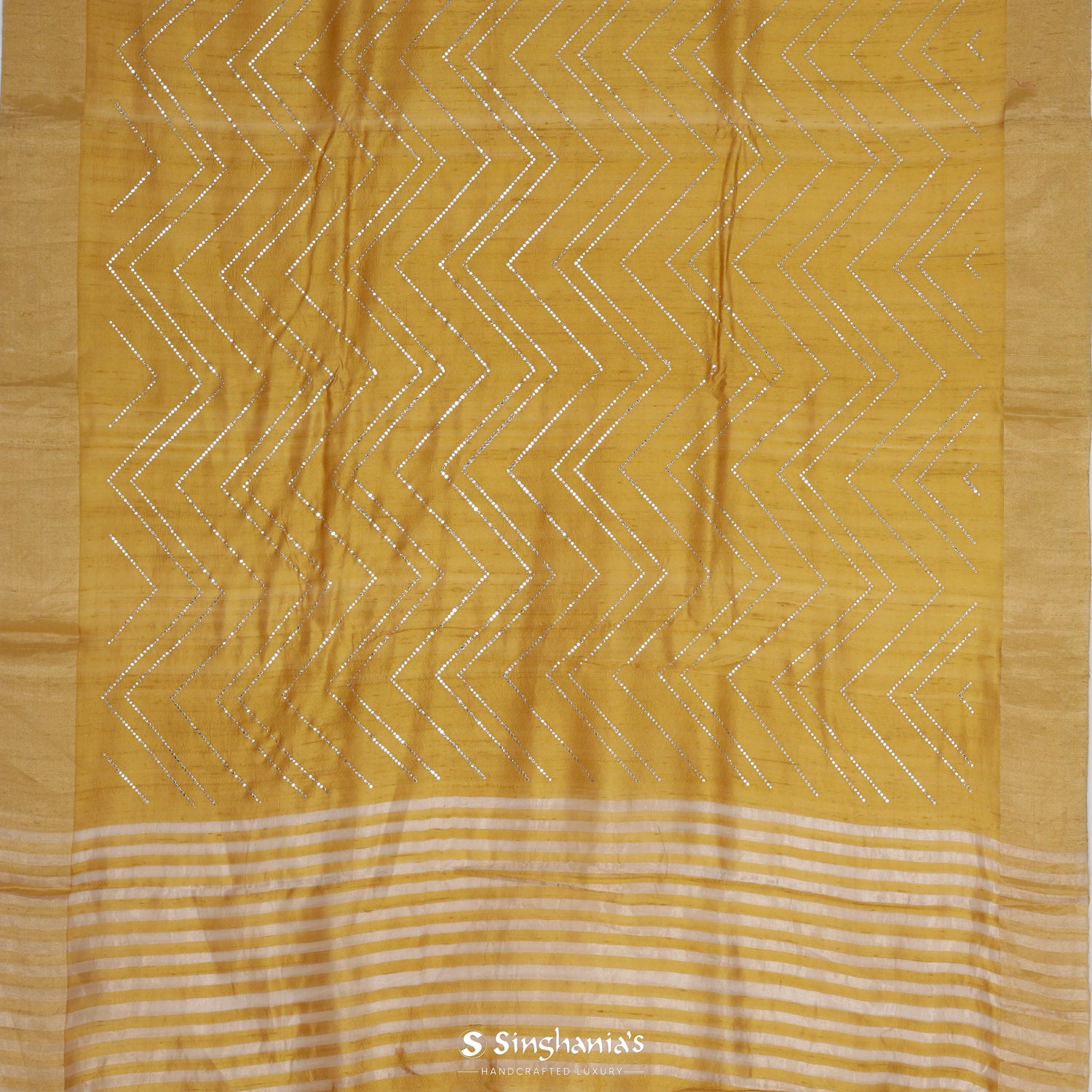 Vintage Yellow Printed Dupion Saree With Foil Work