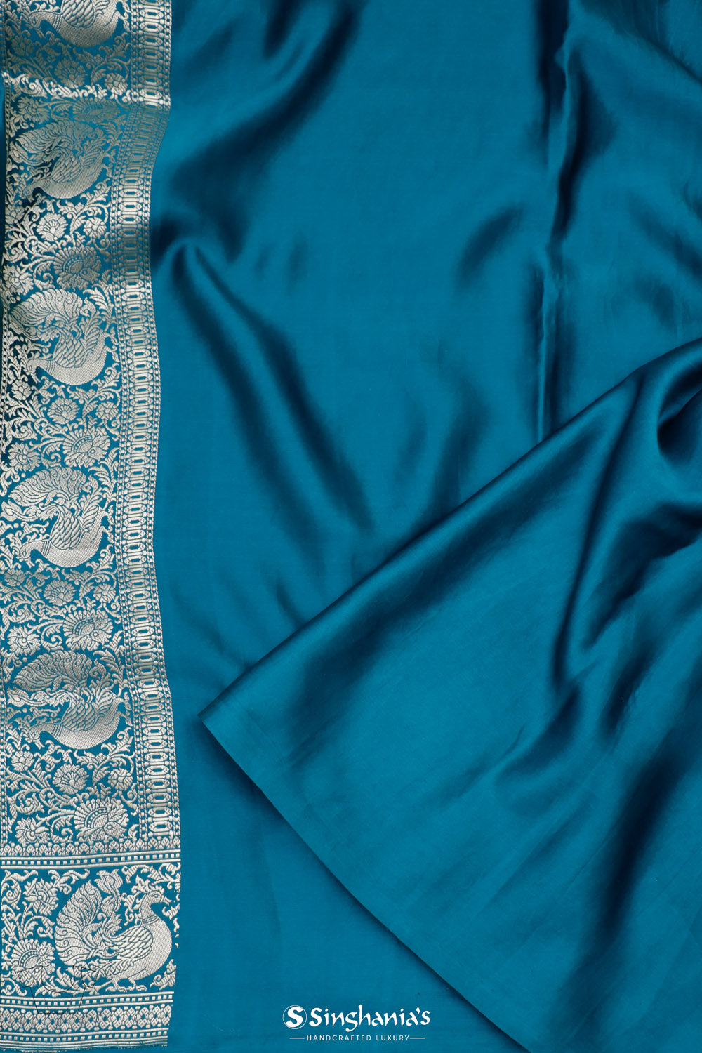 Blue Sapphire Banarasi Mashru Silk Saree With Bird Motifs