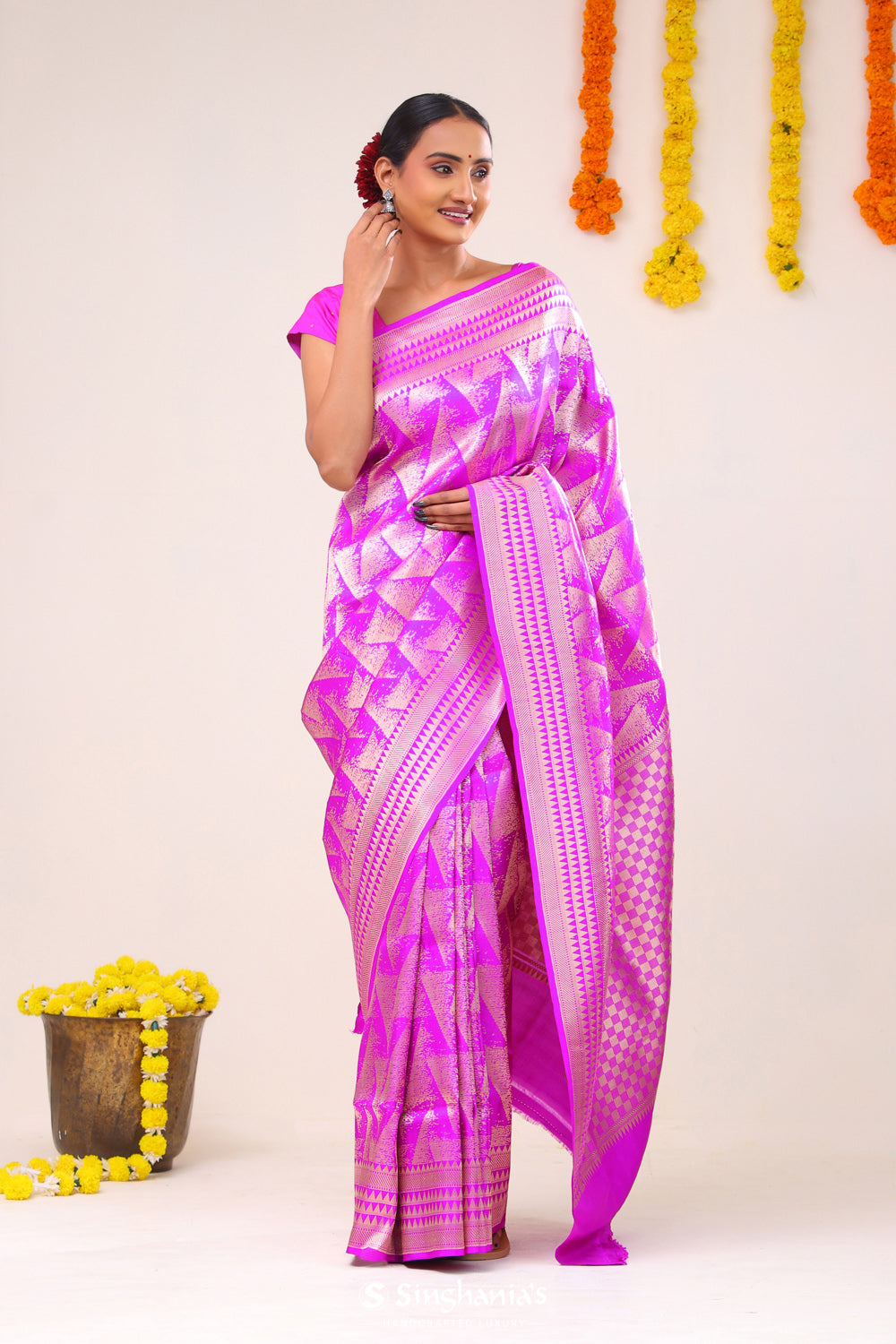 Fuchsia Purple Abstract Banarasi Silk Saree