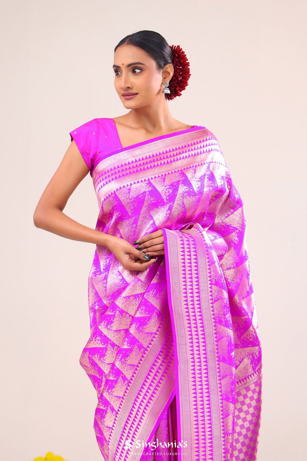 Fuchsia Purple Abstract Banarasi Silk Saree