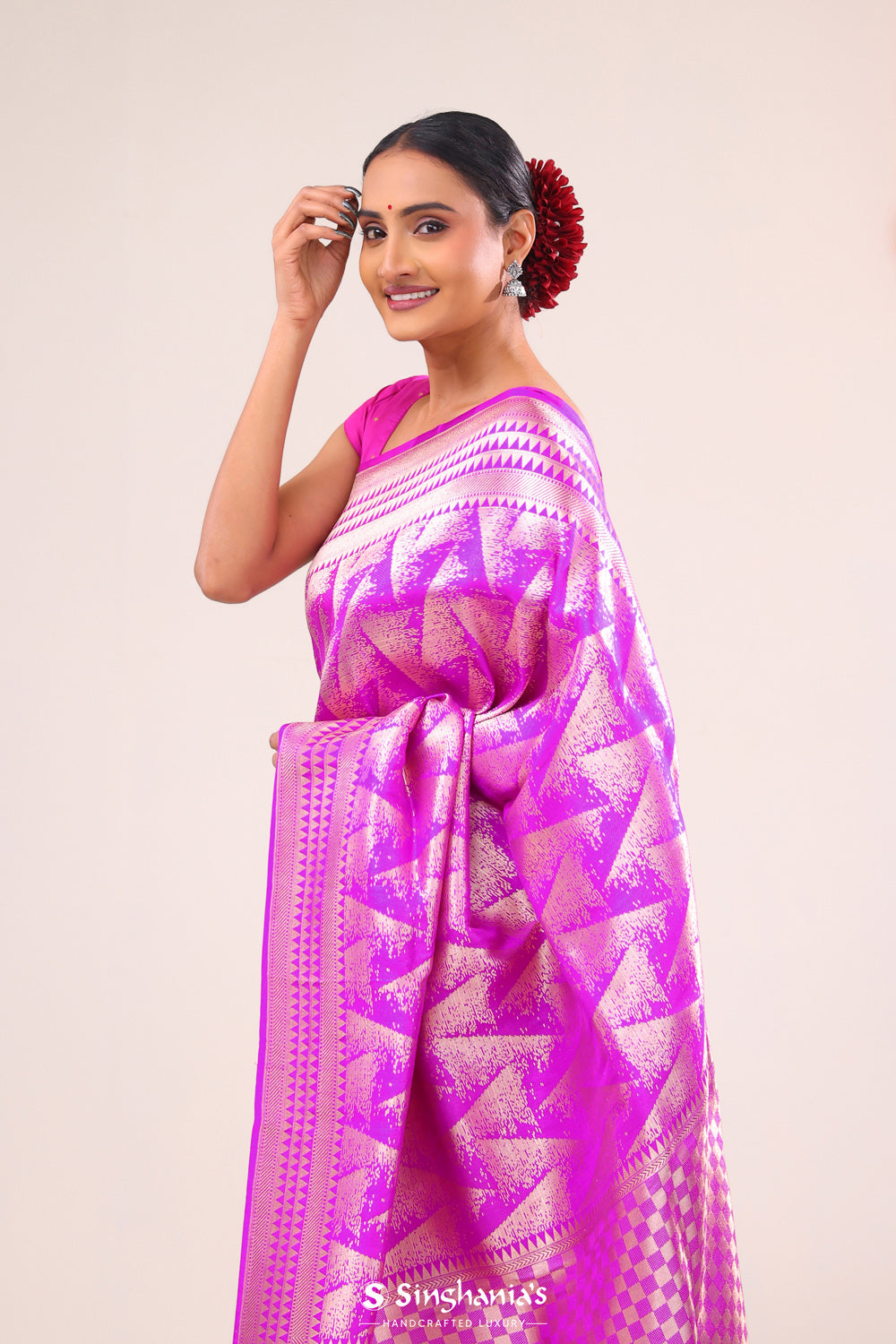 Fuchsia Purple Abstract Banarasi Silk Saree