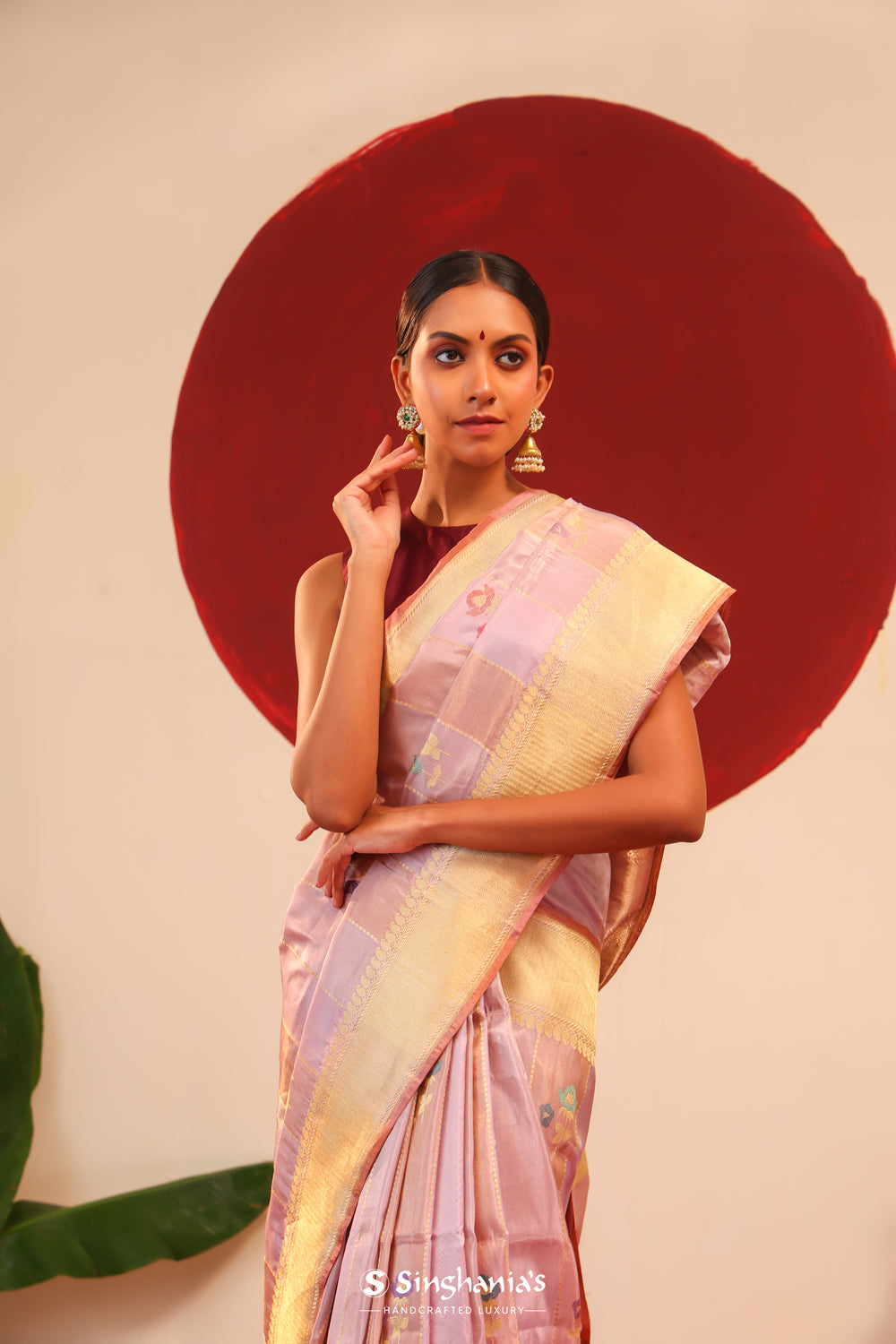 Pale Purple Banarasi Silk Saree With Floral Butti