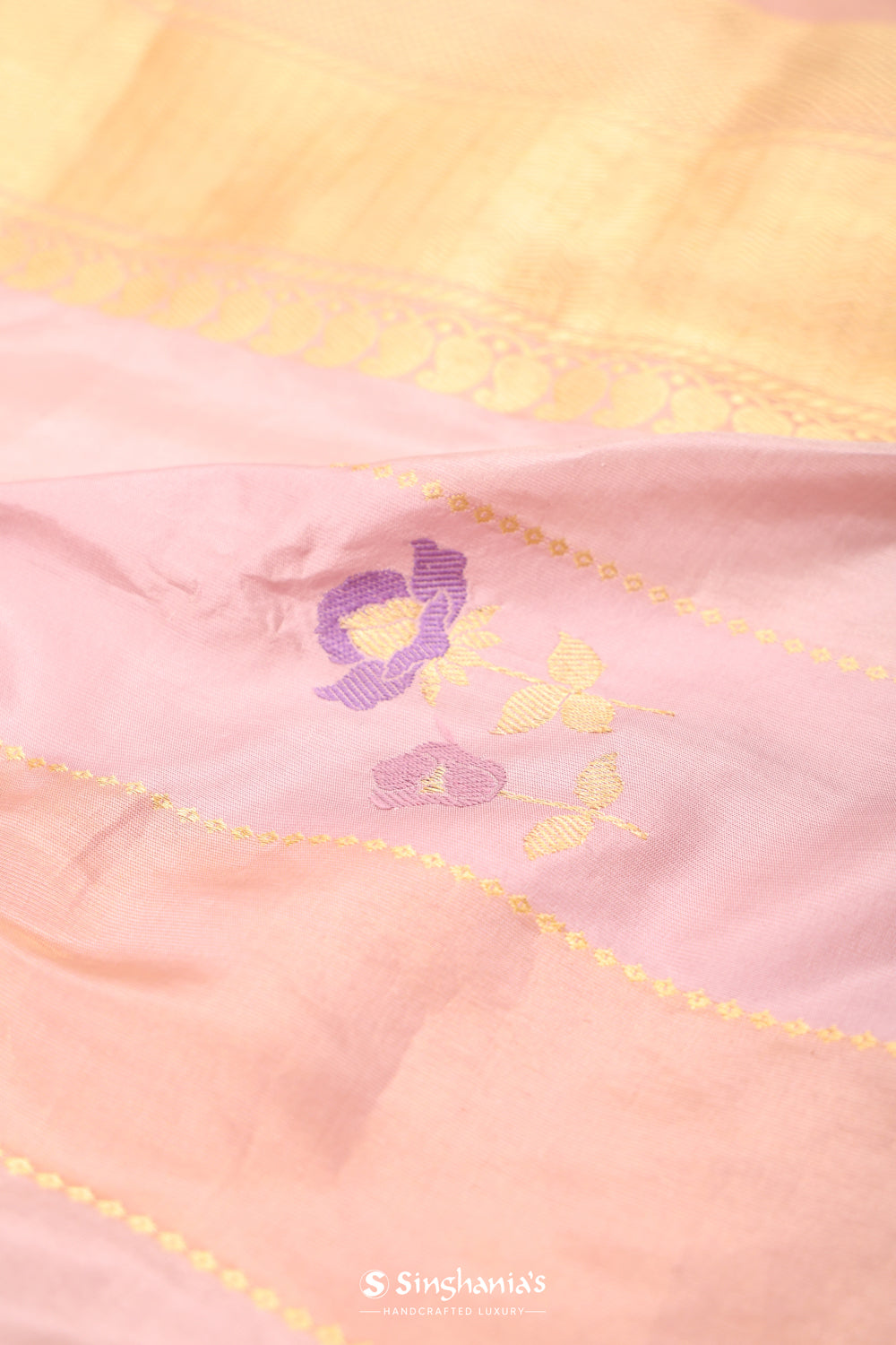 Pale Purple Banarasi Silk Saree With Floral Butti