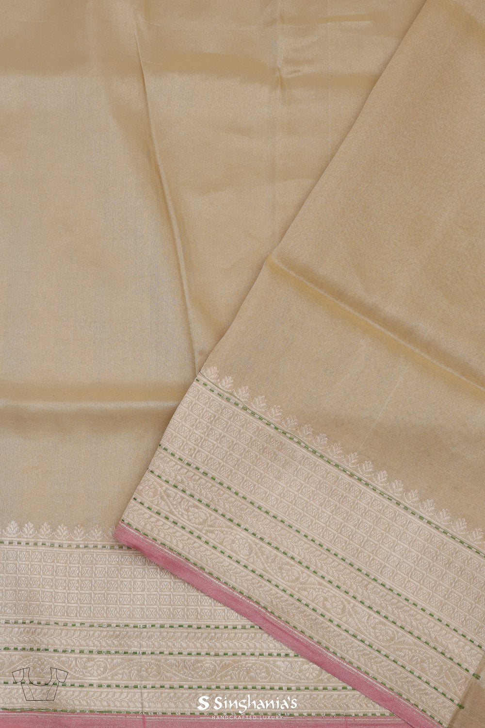 Pale Gold Banarasi Silk Saree With Floral Design